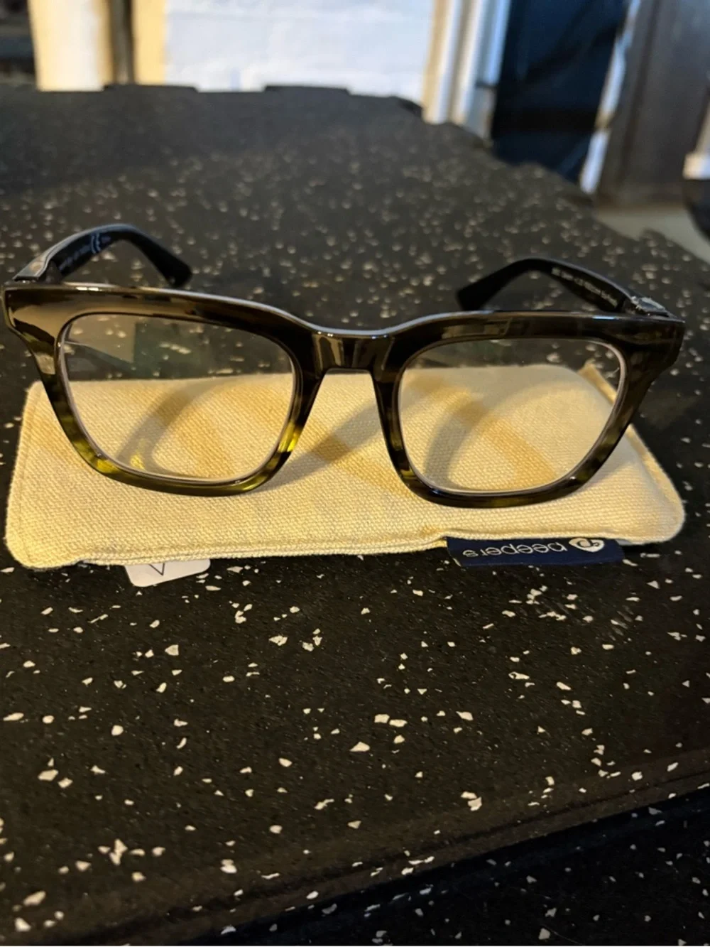 Kids Clear Lens Glasses in Olive Tortoise - Beeper